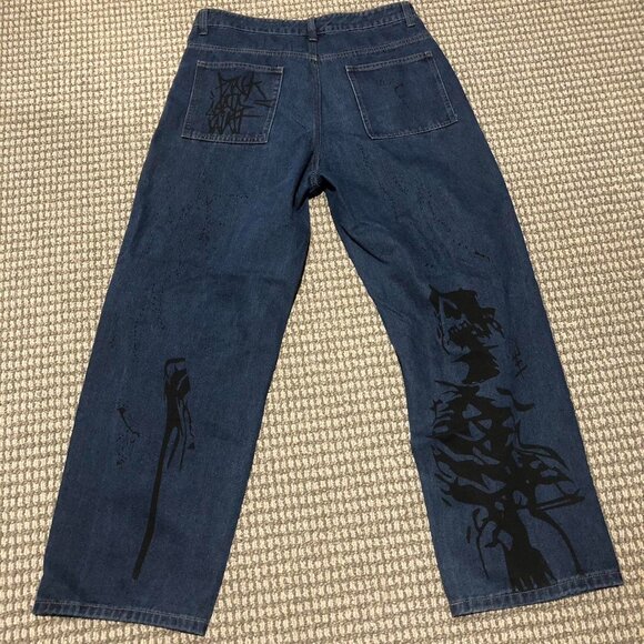 Sick Rare vintage 90s baggy Japanese denim jeans with unique painted design - Picture 5 of 8